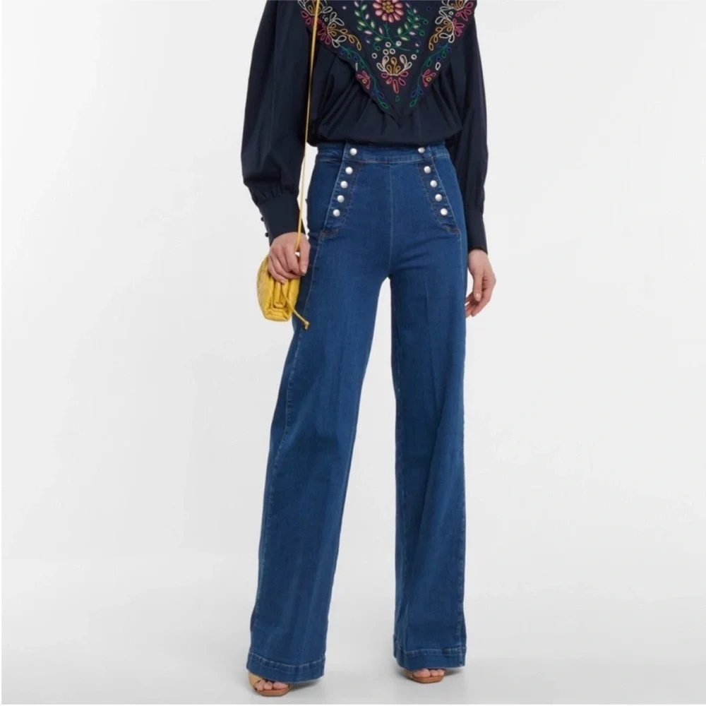 Frame Sailor Snap High Rise Wide Leg Jeans in Adele - Picture 13 of 16